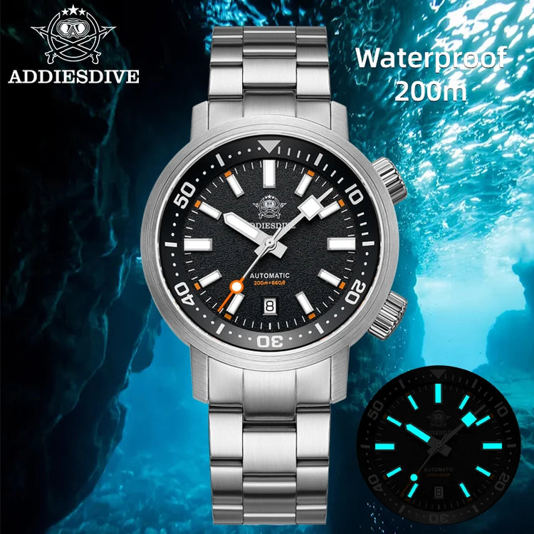 ADDIESDIVE Watch Men 42mm Sapphire 8215 Mechanical Wristwatch Transparent Back Cover 20Bar Waterproof Luminous Automatic Watch
