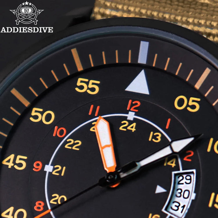 ADDIESDIVE 44mm Men's Fashion Quartz Watch 50m Waterproof Luminous Watch Large Dial High Quality Nylon Strap Men's Analog Watch