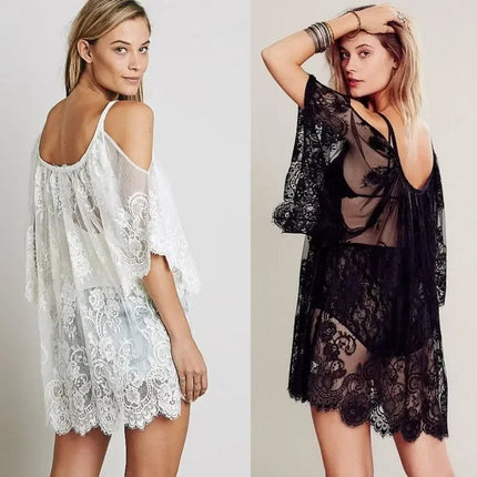 Costume da bagno bikini in pizzo all'uncinetto con copricostume da spiaggia casual in pizzo estivo da donna platinumshop