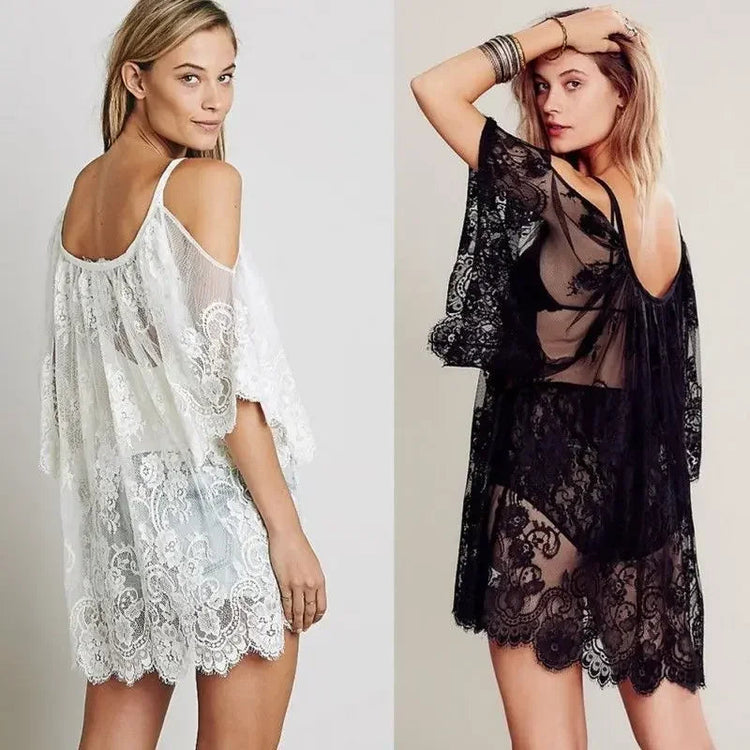 Costume da bagno bikini in pizzo all'uncinetto con copricostume da spiaggia casual in pizzo estivo da donna platinumshop