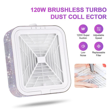 Professional Turbo Vacuum Cleaner Brushless Nail Dust Collector Electric Nail Dust Extractor Fan for Manicure Table Nail Drill Acrylic Powder Gel Dust Removal