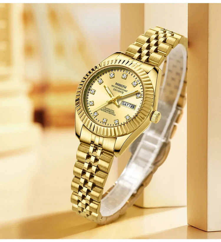NIBOSI Orologi da donna con diamanti Orologio da donna casual di moda di lusso delle migliori marche Orologio da donna con data settimanale automatica impermeabile Reloj platinumshop