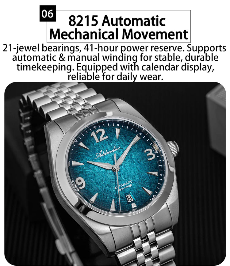 ADDIESDIVE Watch Sapphire New AD2560 Men Automatic Watches 8215 Mechanical Purple Dial Luminous Waterproof 200m Dive Wristwatch
