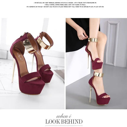 2026 Fashion Designer Metal Ankle Strap Women 16CM Heels Platform Sandals Shoes Female High Heels Sexy Party Dance Ladies Shoes PlatiNum