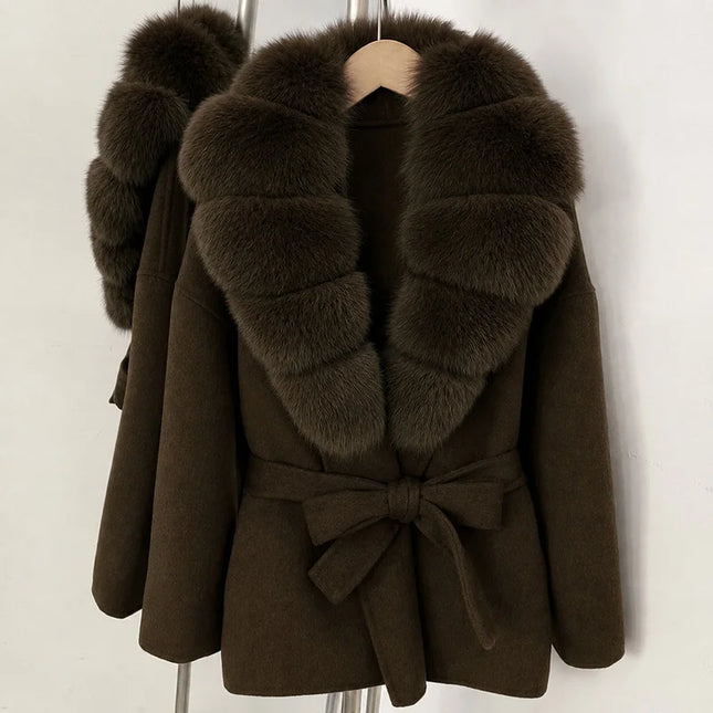 TARUXY Women Wool Coat Faux Fur Trim Belted Long Sleeve Winter Casual Street Faux Fur Collar Jacket Elegant Warm Outerwear 2026