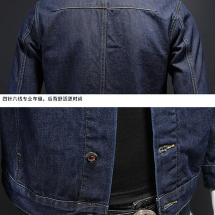 Men's High-Quality Dark Blue Casual Denim Coat Classic Fashion European Style Handsome M-4XL 2024 New
