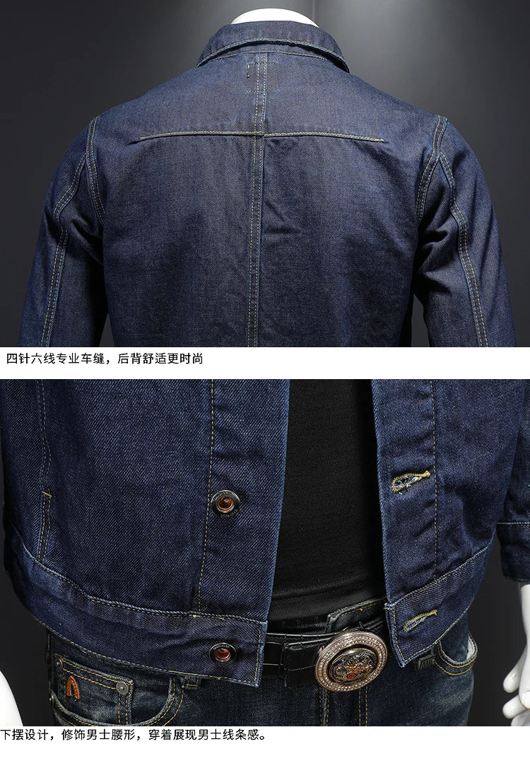 Men's High-Quality Dark Blue Casual Denim Coat Classic Fashion European Style Handsome M-4XL 2024 New