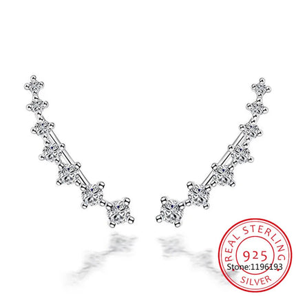 925 Silver Full Moissanite Earrings Climber 7 Star Crawler Stud Ear Cuff for Women Black White Moissanite Jewelry Brincos Gift PlatiNum