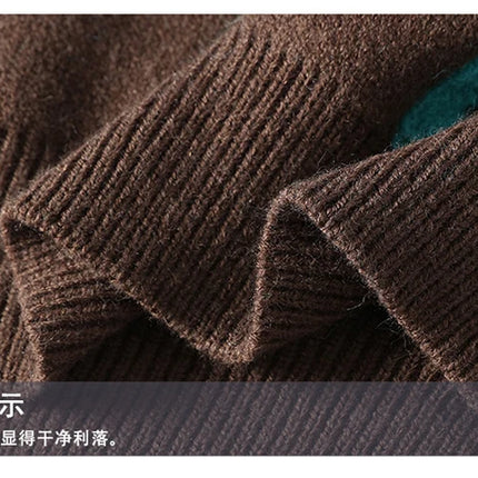 New Men's Fashion Round Neck Print Sweater Autumn Winter Contrast Color Printed Letter Long Sleeve Loose Casual Knitted Tops