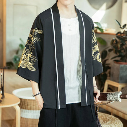 Japan Samurai Shirt uomo ricamato Kimono giapponese manica corta Cardigan uomo estate sottile moda Casual Yukata Cardigan Top uomo