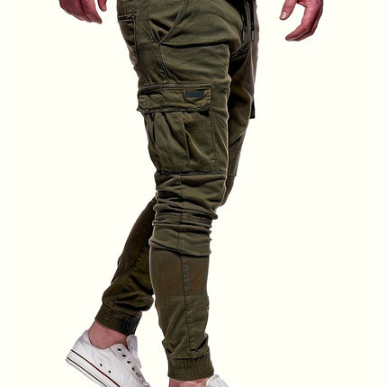 Men's drawstring loose multi pocket work pants, spring and autumn outdoor, men's work pants