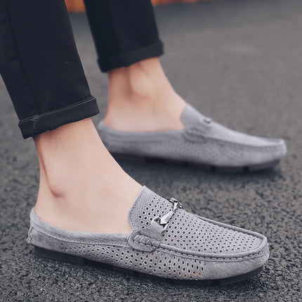 Nuove Ciabatte da Uomo alla Moda in Vera Pelle, Scarpe Casual Traspiranti con Design Traforato, Comode Slip-on per Guida, Mocassini da Uomo
