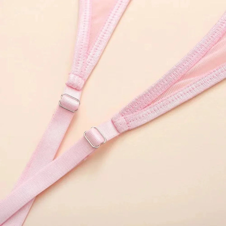 Sexy Fancy Lingerie Set Women Applique Split Underwear Beautiful Exotic Set Lace Intimate with Chain Pink Sexy Bra and Panty Set