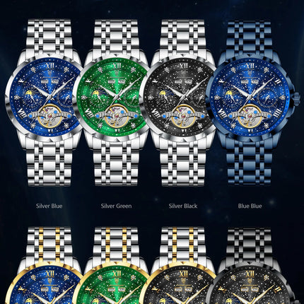 POEDAGAR Top Orologio da uomo originale Orologio meccanico automatico da uomo in acciaio inossidabile Calendario Hollow Tourbillon Orologio da uomo Maschio + scatola platinumshop