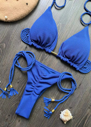 Costume da bagno bikini sexy con laccetti intrecciati, due pezzi, triangolare, stile brasiliano. platinumshop