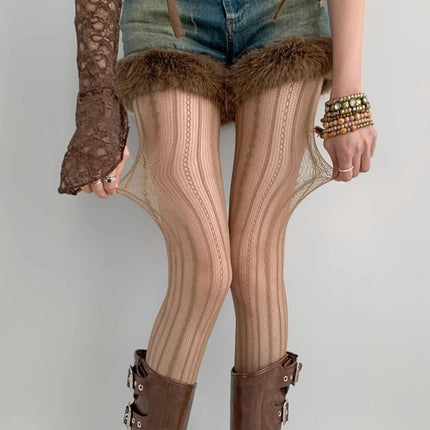 Nouveau collant évidé marron rayé pour femmes, bas résille sexy en nylon, collants style High Street pour filles gothiques piquantes et maléfiques