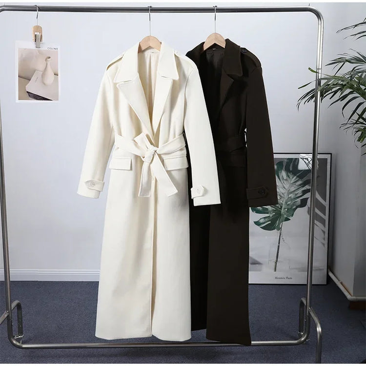 Fashion Solid Women's Wool Coat Lapel Double Breasted Button Long Sleeves Loose Coat Chic 2026 Autumn Winter New Street Wear