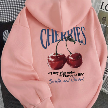 Hoodie Women's Cherry Print Hooded Sweatshirt Oversized Casual Pullover with Cherry Graphic Hoodies Hip Hop Sweatshirt Unisex