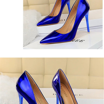 Tacchi alti da donna Blu Verde Décolleté di San Valentino Lusso lucido Stiletto Matrimonio Nuziale Discoteca Moda Semplice Colore solido 1829-2