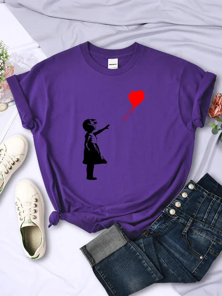 Fly Amore Palloncini Stampe T-shirt da donna Morbida e traspirante Manica corta Street Hip Hop Trend Top Casual T-shirt femminile Abbigliamento
