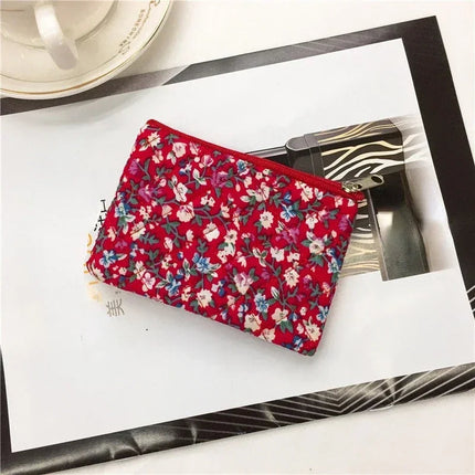 Students Canvas Flower Coin Bags Purse Square Zipper Small Storage Bags Clutch Pouch Keys Earphone ID Credit Card Holder Bags PlatiNum