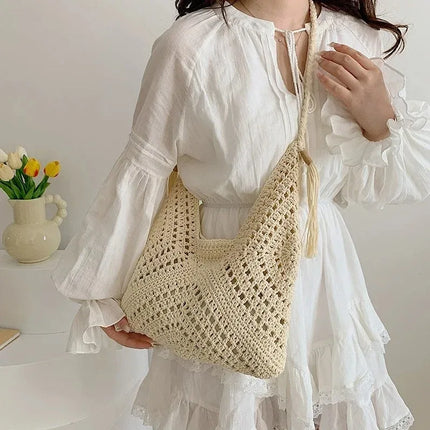 Casual Summer Crochet Crossbody Bag, Boho Style Vacation Beach Tote, Fashion Woven Bag, Knitted Design Handbags for Travel
