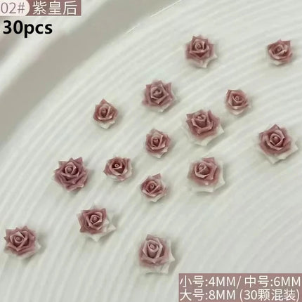 Delicate Dark Red Brown White Rose Flower Leaf Lily Tender Camellia Nail Charms Art Resin Decorations Manicure Tools Accessories