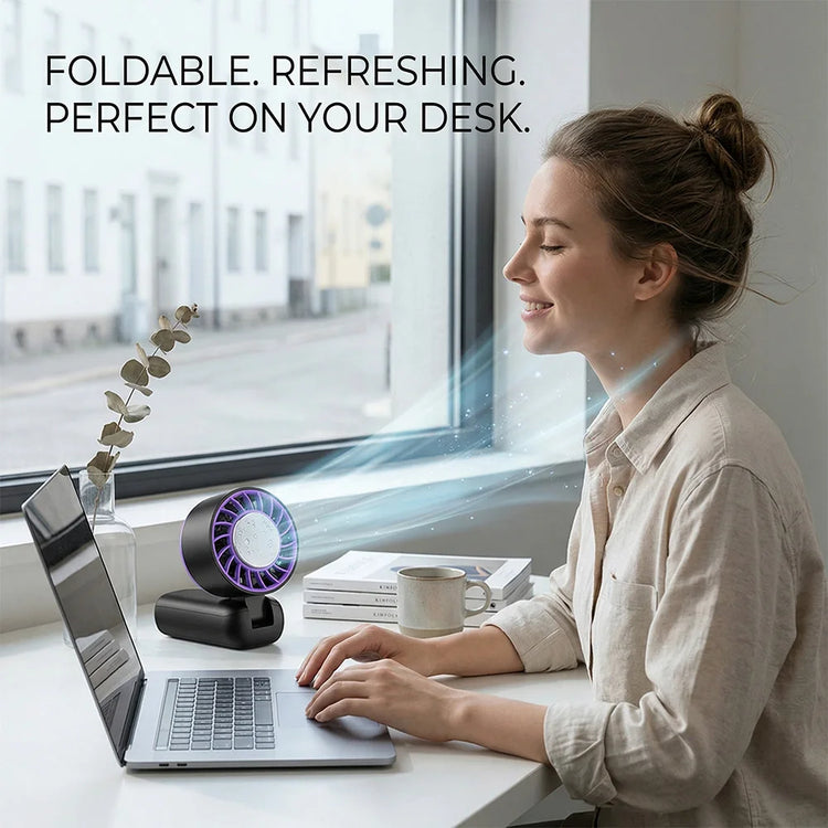Ventilatore personale ad alta velocità dotato di impacco di ghiaccio in gel riutilizzabile, mini ventilatore portatile leggero per l'estate, ufficio, viaggi, campeggio, uso quotidiano all'aperto e al chiuso.