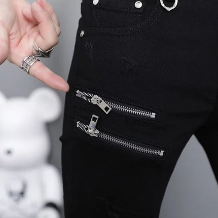 2024 Spring and Autumn Fashion Trend Black Straight Leg Ripped Jeans Men's Casual Comfort Breathable High-Quality Denim Pants PlatiNum