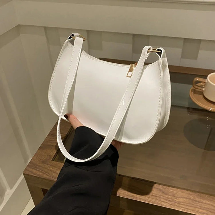 Retro Solid Color PU Leather Shoulder Underarm Bag Women's Fashion Handbags Casual Hobos Purses and Handbag Ladies Hand Bags PlatiNum