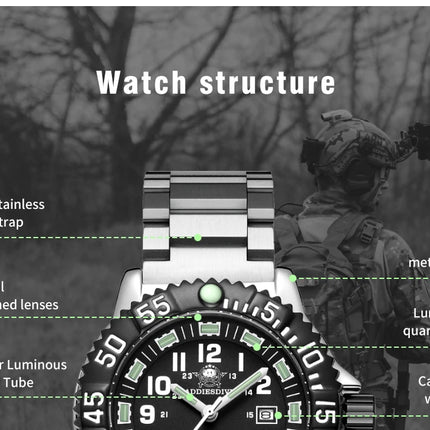 ADDIESDIVE 44mm Men's  Wrist Watch 50m Water Resistant Large Luminous Dial Date Display Stainless Steel Men's Quartz Watch