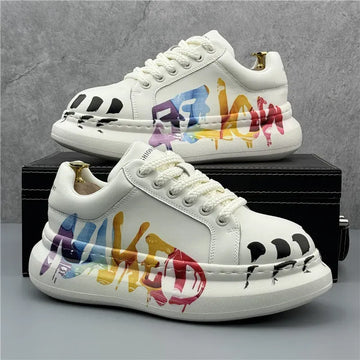 Spring New Style Wheat Ear White Casual Versatile Men's Sports Shoes Trendy Thick Bottomed Men's Sports Shoes Leather Sneakers