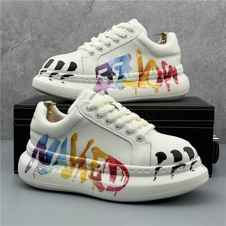 Spring New Style Wheat Ear White Casual Versatile Men's Sports Shoes Trendy Thick Bottomed Men's Sports Shoes Leather Sneakers