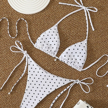 Bikini di Tendenza 2026, Costume da Bagno Sexy con Perle, Micro Bikini a Pois, Abbigliamento da Spiaggia per Donna platinumshop