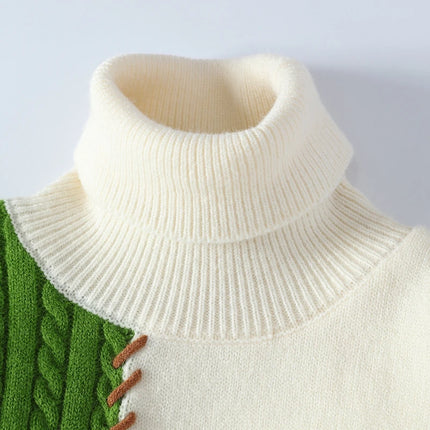 Autumn Winter Knit Turtleneck Sweater Men Fashion Patchwork Knitted Pullovers Mens High Quality Casual Sweaters Warm Streetwear