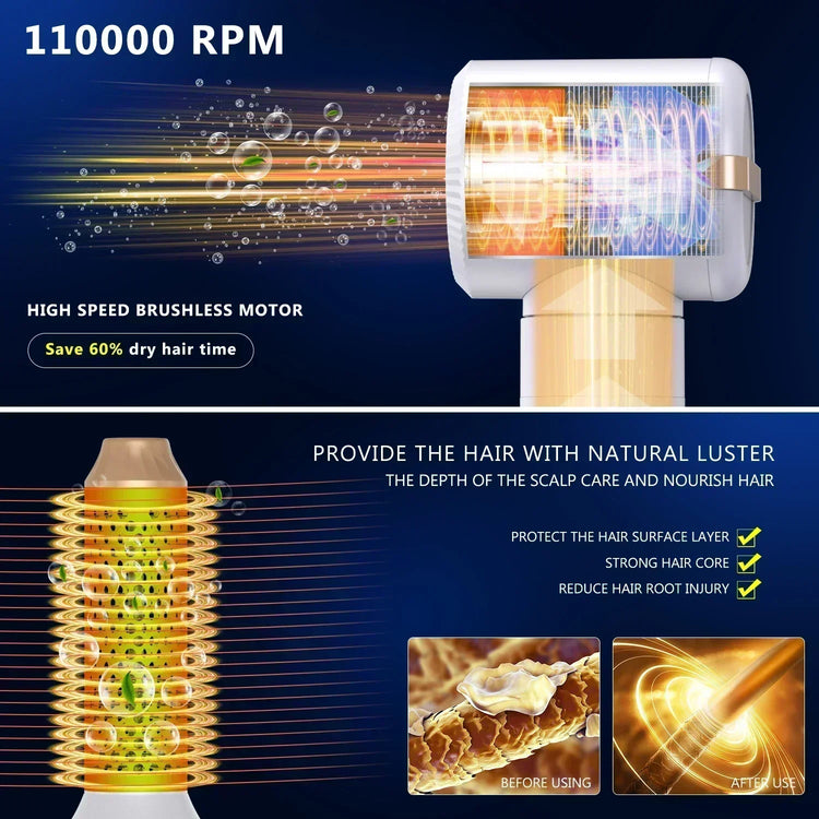 7 In 1 Hair Dryer Brush Brushless High Speed Hair Dryer with Diffuser Ionic Blow Dryer Hot Air Styling Comb Auto Hair Curler