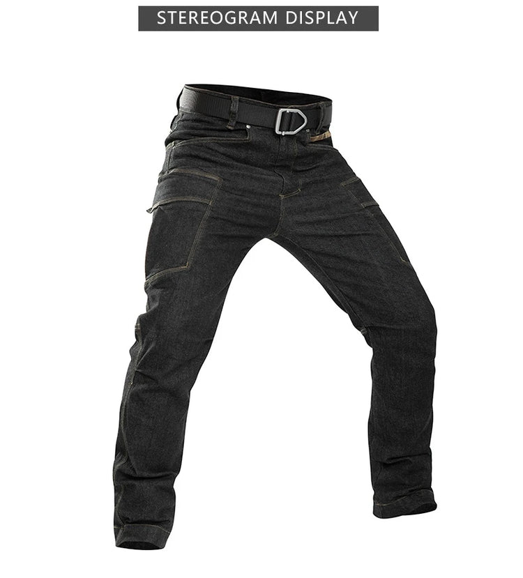 Men's Tactical Jeans Military Denim Cargo Pants Multi-pocket Elastic Casual  Work Trousers Outdoor Combat Training Hiking Pants