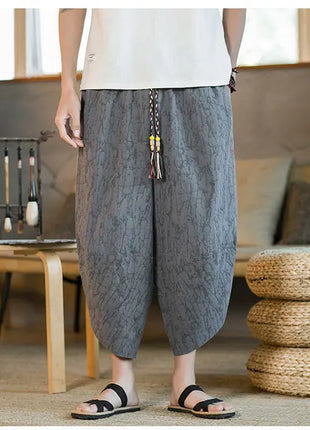 Kimono giapponese Pantaloncini tradizionali Pantaloni asiatici da uomo Samurai giapponese Pantaloni larghi da uomo in lino Yukata casual allentati