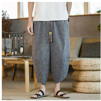 Kimono giapponese Pantaloncini tradizionali Pantaloni asiatici da uomo Samurai giapponese Pantaloni larghi da uomo in lino Yukata casual allentati
