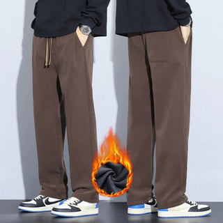 Coffee Khaki Black Gray Loose Casual Pants Men Winter Fleece Thermal Fashion Trousers Thick Velvet Straight Wide Leg Sweatpants