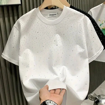 New Luxury Men's T-shirt Hot Diamond Printed Half Sleeve Fashion Round Neck Casual Summer High-end Men Tops T Shirts PlatiNum