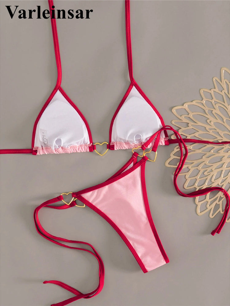 XS - L Halter Mini Micro Perizoma Bikini Donna Costumi da bagno Costume da bagno femminile Bikini a due pezzi Costume da bagno imbottito Costume da bagno V7595 PlatiNum