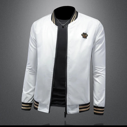 Minglu Spider Embroidery Men's Jackets High Quality Stand Collar Solid Color Sport Casual Spring Autumn Male Coats Plus Size 5XL