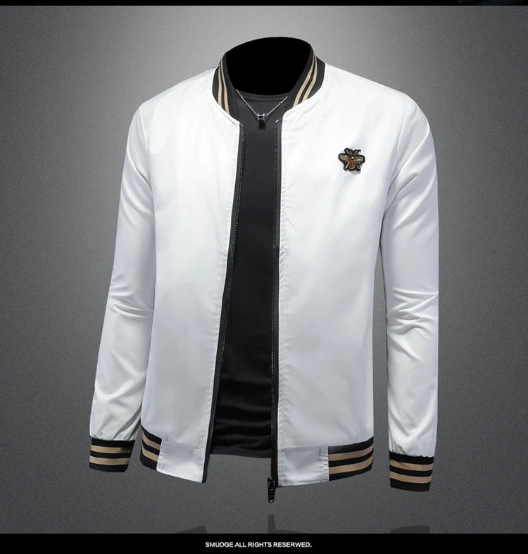 Minglu Spider Embroidery Men's Jackets High Quality Stand Collar Solid Color Sport Casual Spring Autumn Male Coats Plus Size 5XL