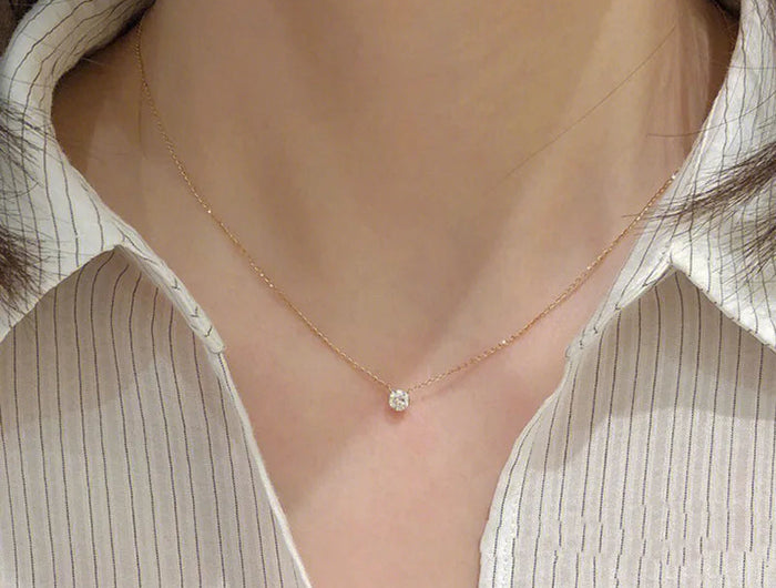 ANENJERY 316L Stainless Steel Zircon Thin Clavicle Chain Necklace for Women Festive Party Jewelry Wholesale PlatiNum