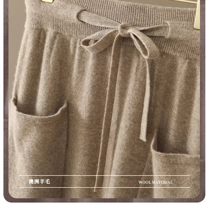 Autumn And Winter100% Pure Wool Skirt Women's Long Pocket Small A Skirt High Waist Slim Cashmere Knit A-Line Skirt PlatiNum