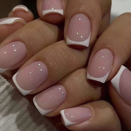 24pcs/set short square fake nails for women cute bride heart white french tips faux ongles y2k press on false nail supplies