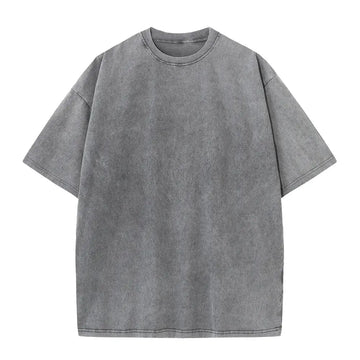 230G Cotton American Large Size T Shirts Men Summer Vintage Clothes Washed Tees Casual Short Sleeve Basic Male Tops PlatiNum