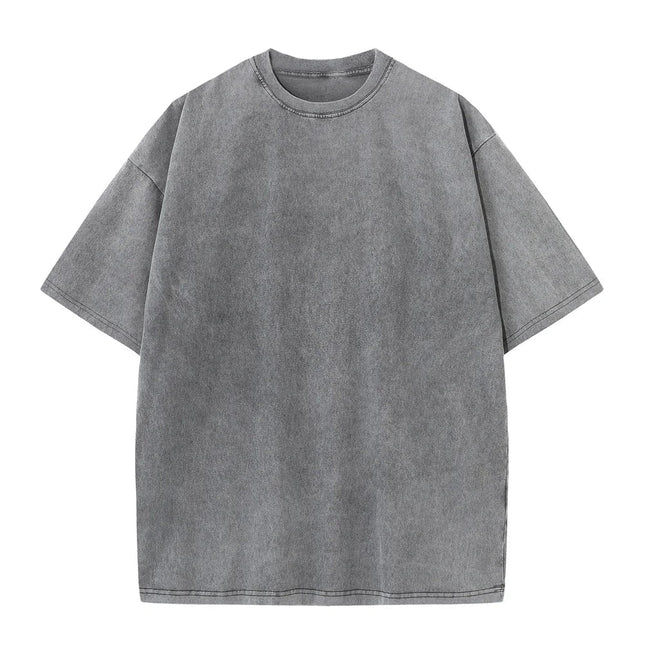 230G Cotton American Large Size T Shirts Men Summer Vintage Clothes Washed Tees Casual Short Sleeve Basic Male Tops PlatiNum