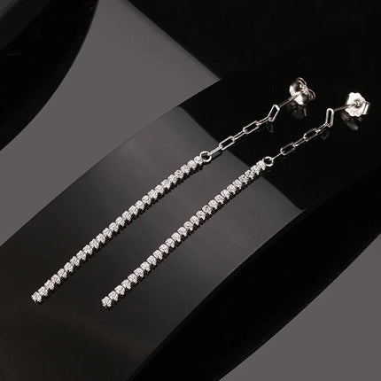 ORSA JEWELS 925 Silver Minimalism Dangle Long Chains Earrings for Women Vintage Cubic Zircon Drop Earings Jewelry Gifts SE111 PlatiNum